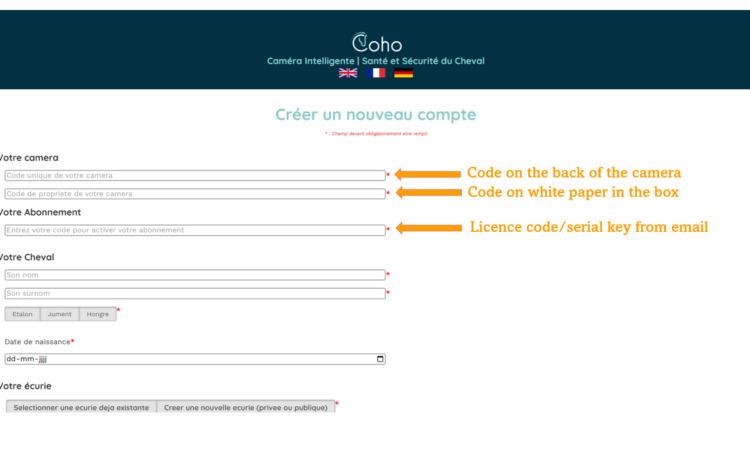 Registration form with arrow